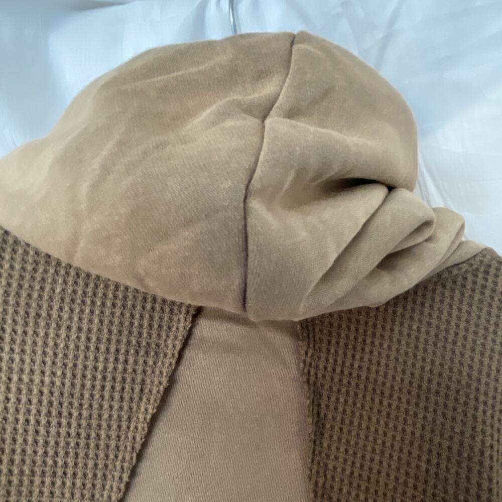 POL Boho Sweater Oversized Women’s Large Brown Raw Hem Bohemian Hood Cowl NEW - Picture 9 of 14